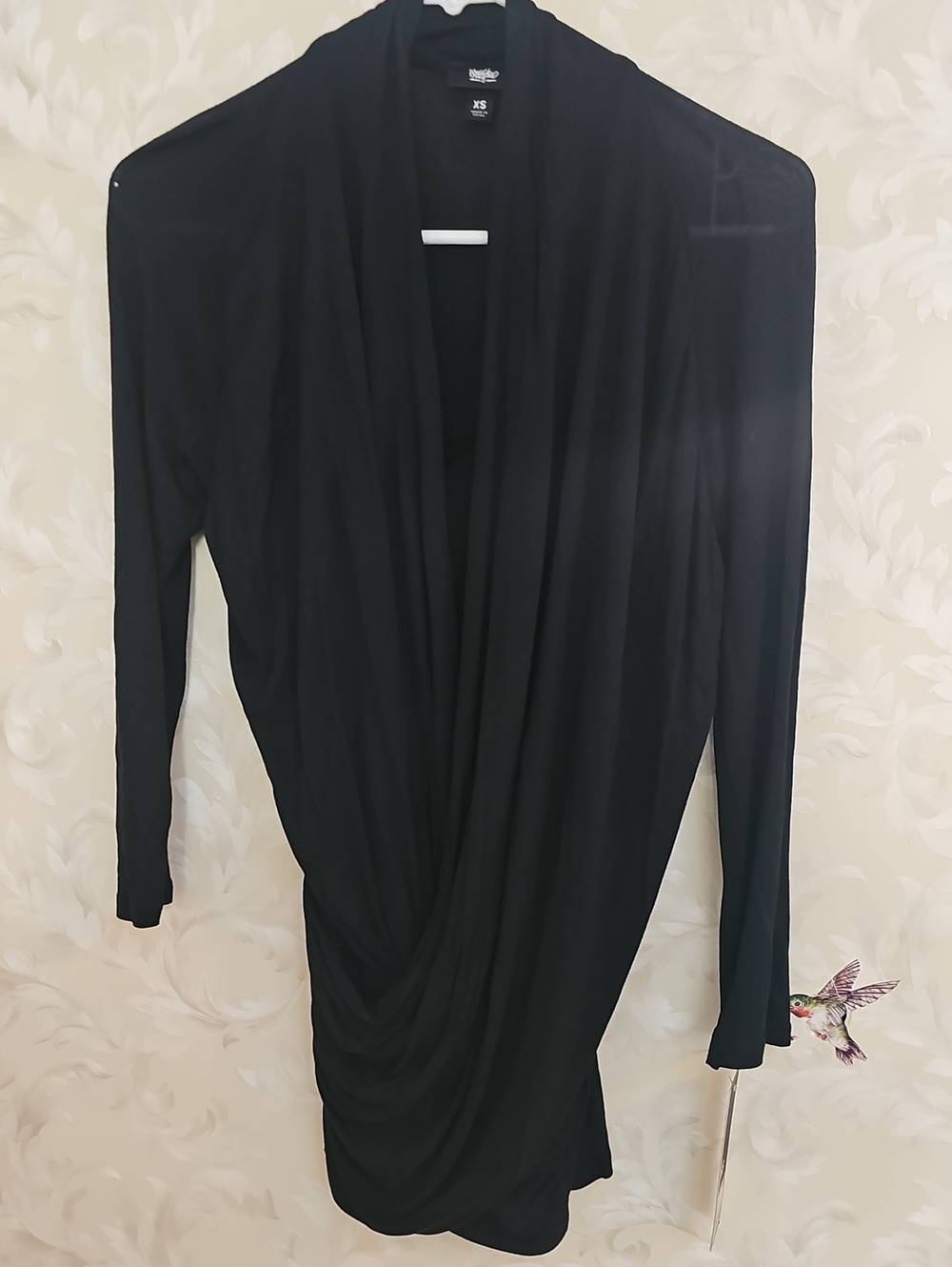 No Boundaries Black Long Sleeve Draped Tunic MINI Dress Or Long Top